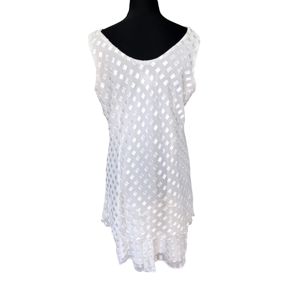 Vintage‎ Ivory Geometric Tiered Shift Dress Size 12P Bridal Shower Wedding